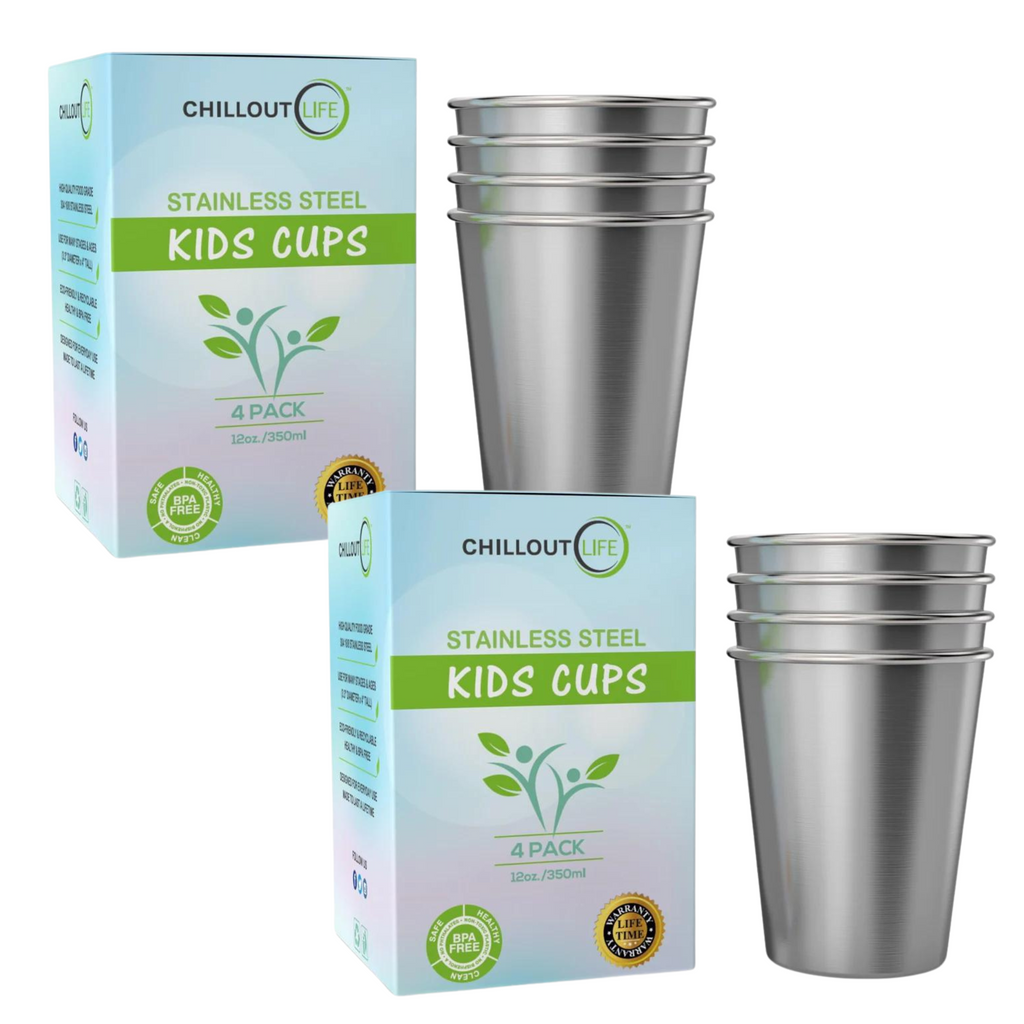 CHILLOUT LIFE Stainless Steel Cups 16 oz for Kids and Adult (4+4 Cups) Free shipment only to USA