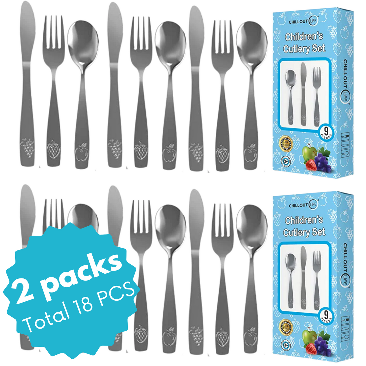 CHILLOUT LIFE 24 Piece Stainless Steel Kids Silverware Set (2 packs: 1