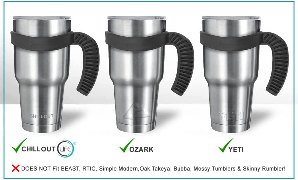 2 Handles for CHILLOUT LIFE Tumbler 30 oz / YETI / Ozark Trail & Other 30  oz Tumblers (Black, One Ring)