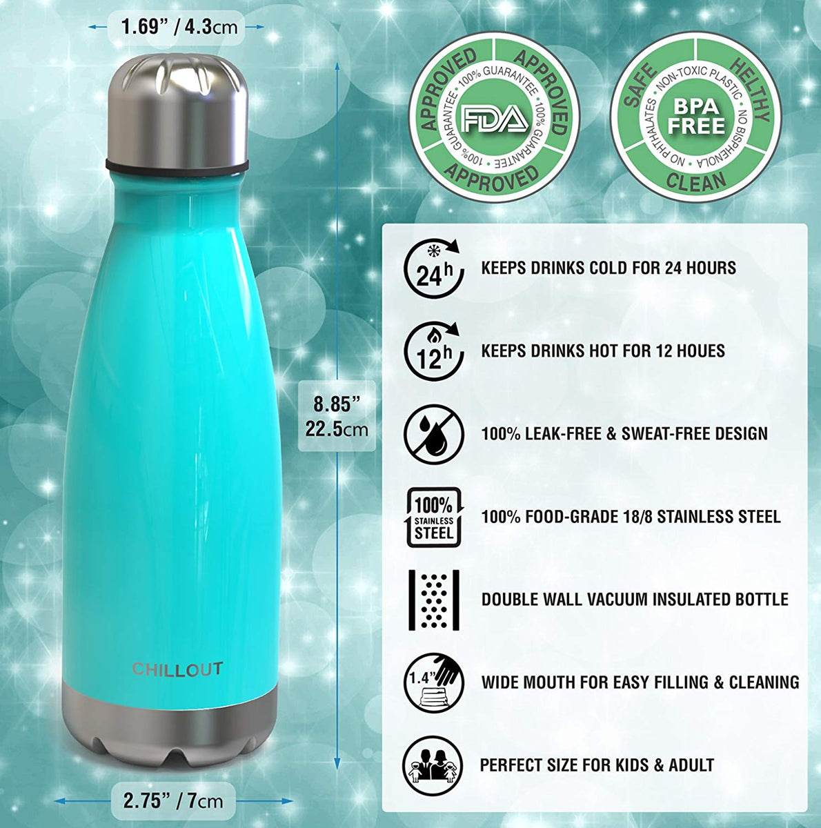  CHILLOUT LIFE 12 oz Kids Insulated Water Bottle for School with  Leakproof Spout Lid and Cute Waterproof Stickers, Personalized Stainless  Steel Thermos Flask Metal Water Bottle For Girls & Boys: Home