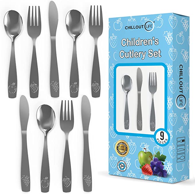 CHILLOUT LIFE 18 Piece Stainless Steel Kids Silverware Set (2 packs: 9