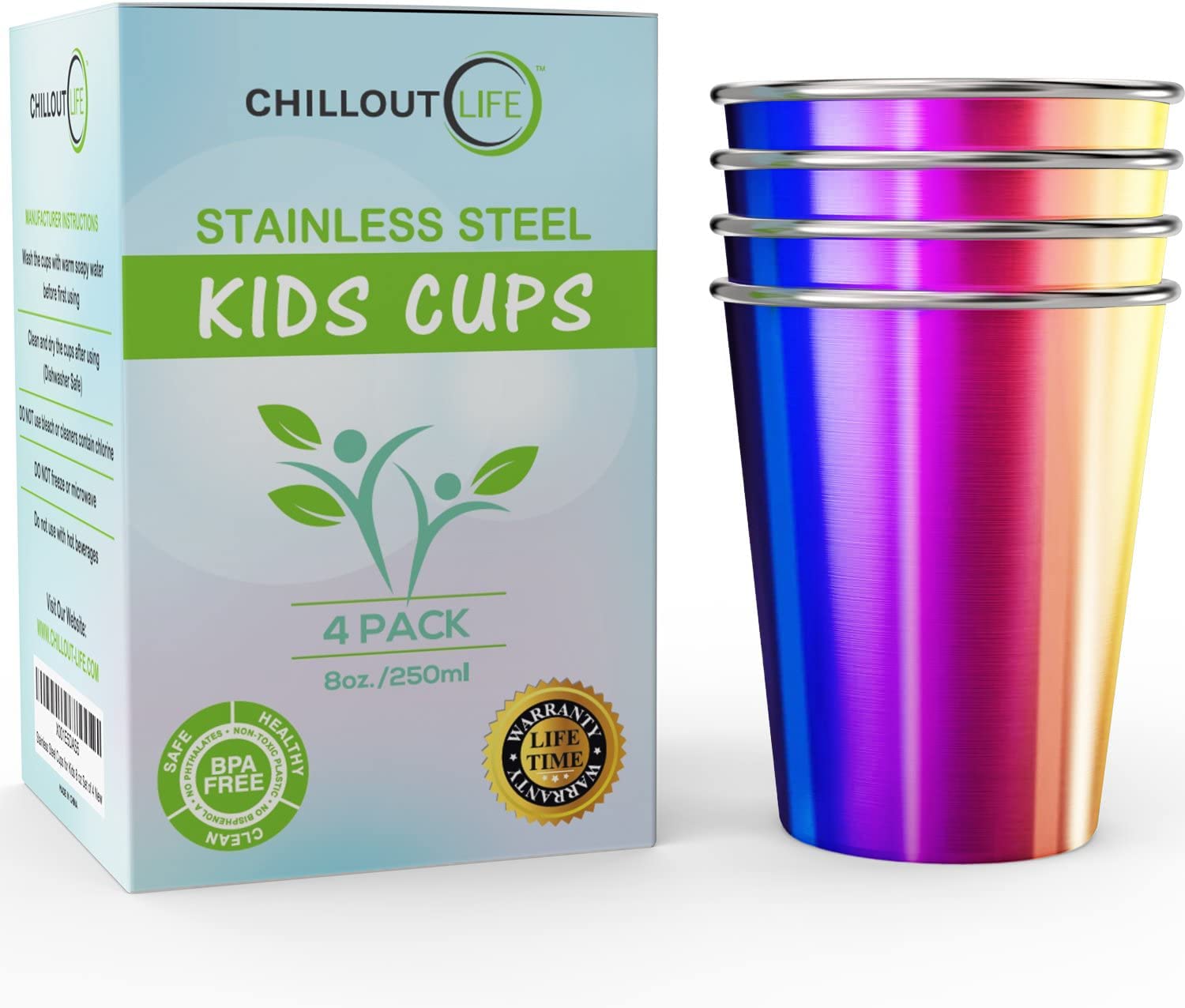 Stainless Steel Kids Cups - Set of 8 (Rainbow (8 Pack))