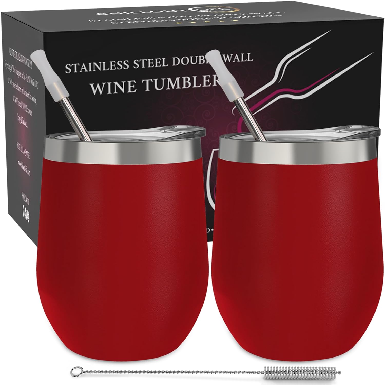 CHILLOUT LIFE 12 oz Stainless Steel Wine Tumbler 2 Pack for Coffee, Wi