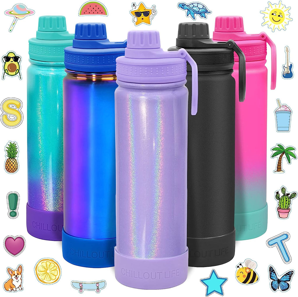 CHILLOUT LIFE 12 oz Insulated Water Bottle with Straw Lid for Kids + C