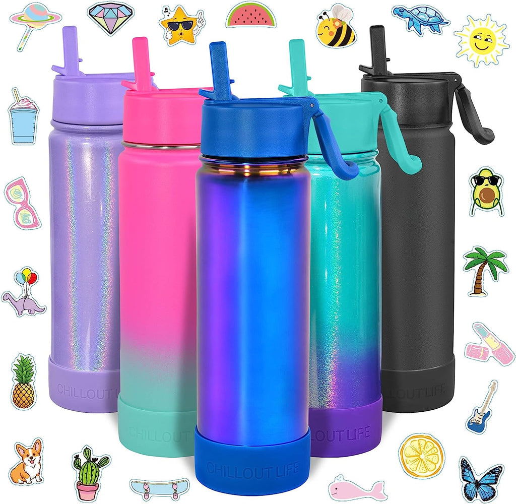 CHILLOUT LIFE 22 oz Insulated Water Bottle with Straw Lid for Kids and Adult + Cute Waterproof Stickers - CHILLOUT LIFE