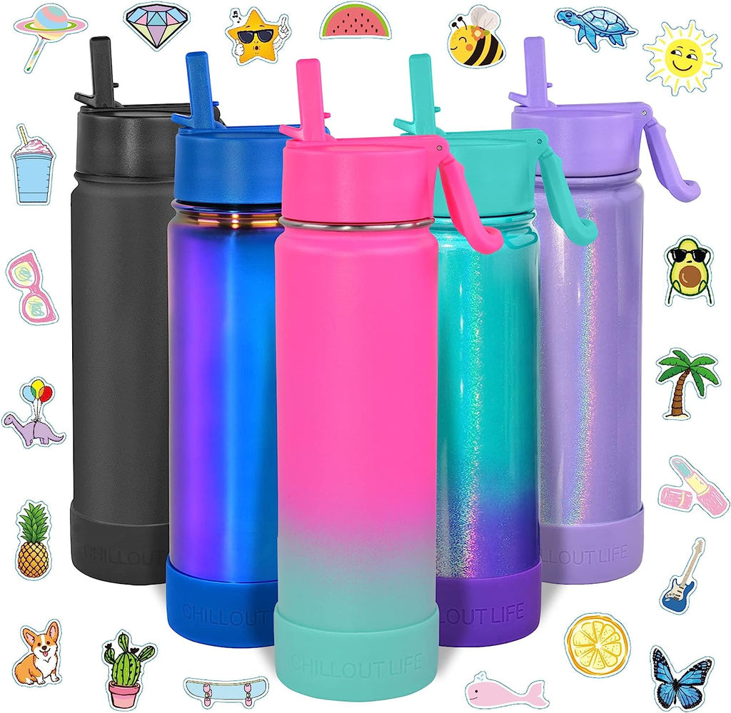 CHILLOUT LIFE 22 oz Insulated Water Bottle with Straw Lid for Kids and Adult + Cute Waterproof Stickers - CHILLOUT LIFE
