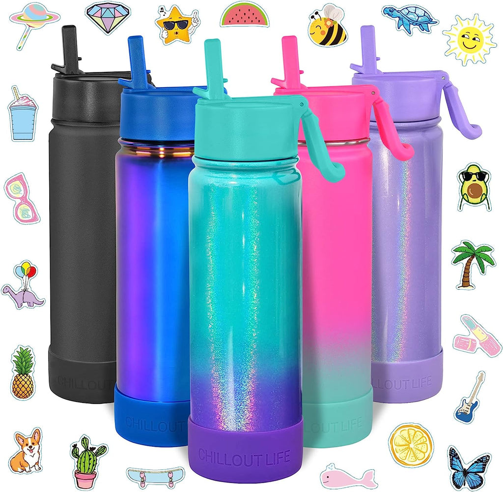 CHILLOUT LIFE 17 oz Kids Insulated Water Bottle for School with  Straw Lid Leakproof and Cute Waterproof Stickers, Personalized Stainless  Steel Thermos Flask Metal Water Bottle for Girls & Boys 