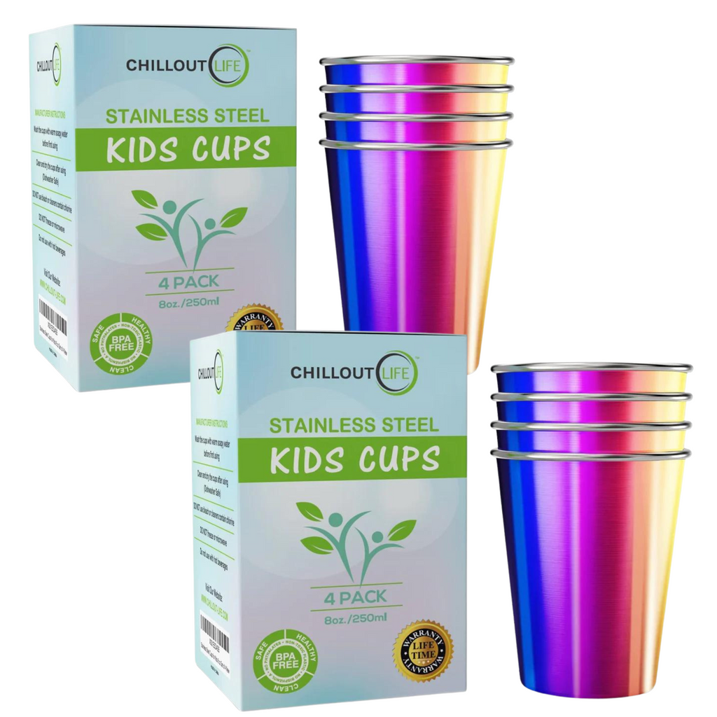 CHILLOUT LIFE Stainless Steel Cups 8 oz for Kids and Adult -UV Rainbow (4+4 Cups) - CHILLOUT LIFE