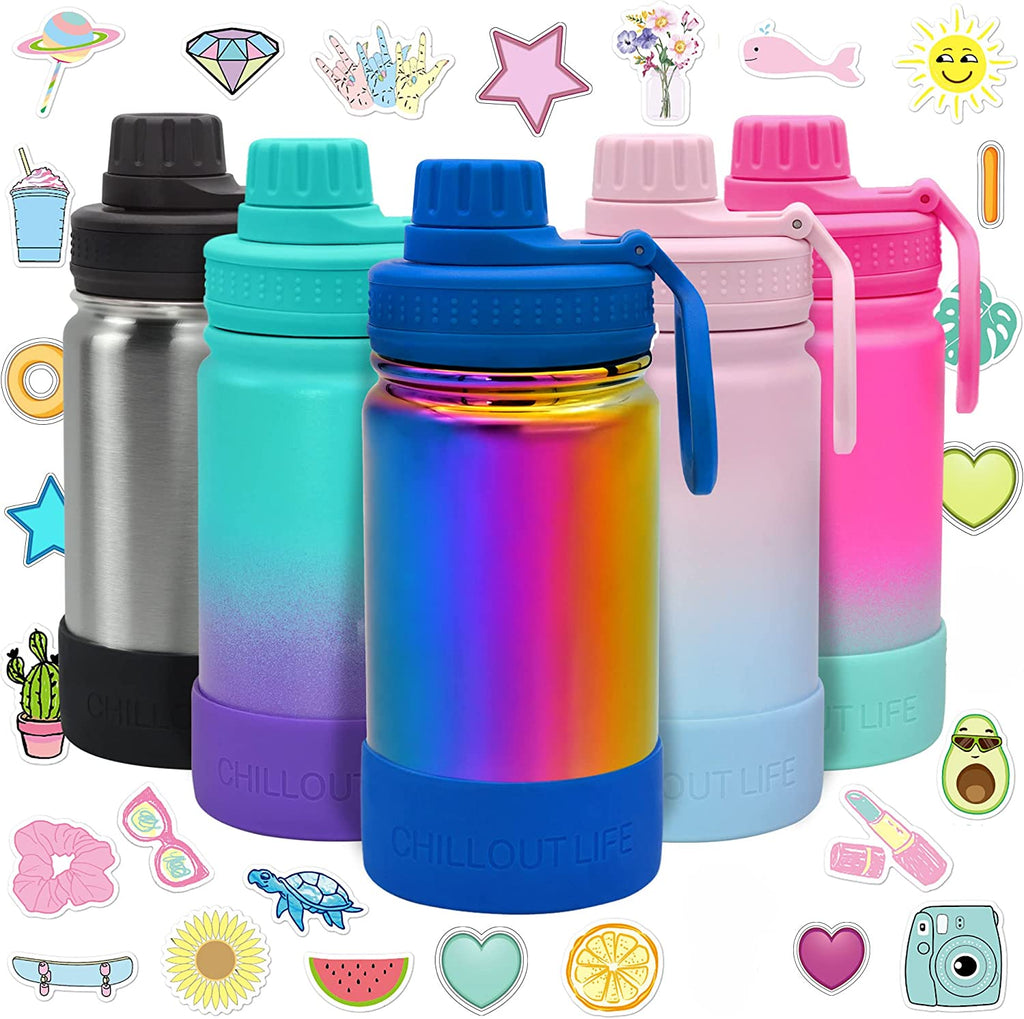 CHILLOUT LIFE Insulated Kids Water Bottle with Leakproof Spout Lid + Cute Waterproof Stickers - Perfect for Personalizing Your Kids Metal Water Bottle - CHILLOUT LIFE