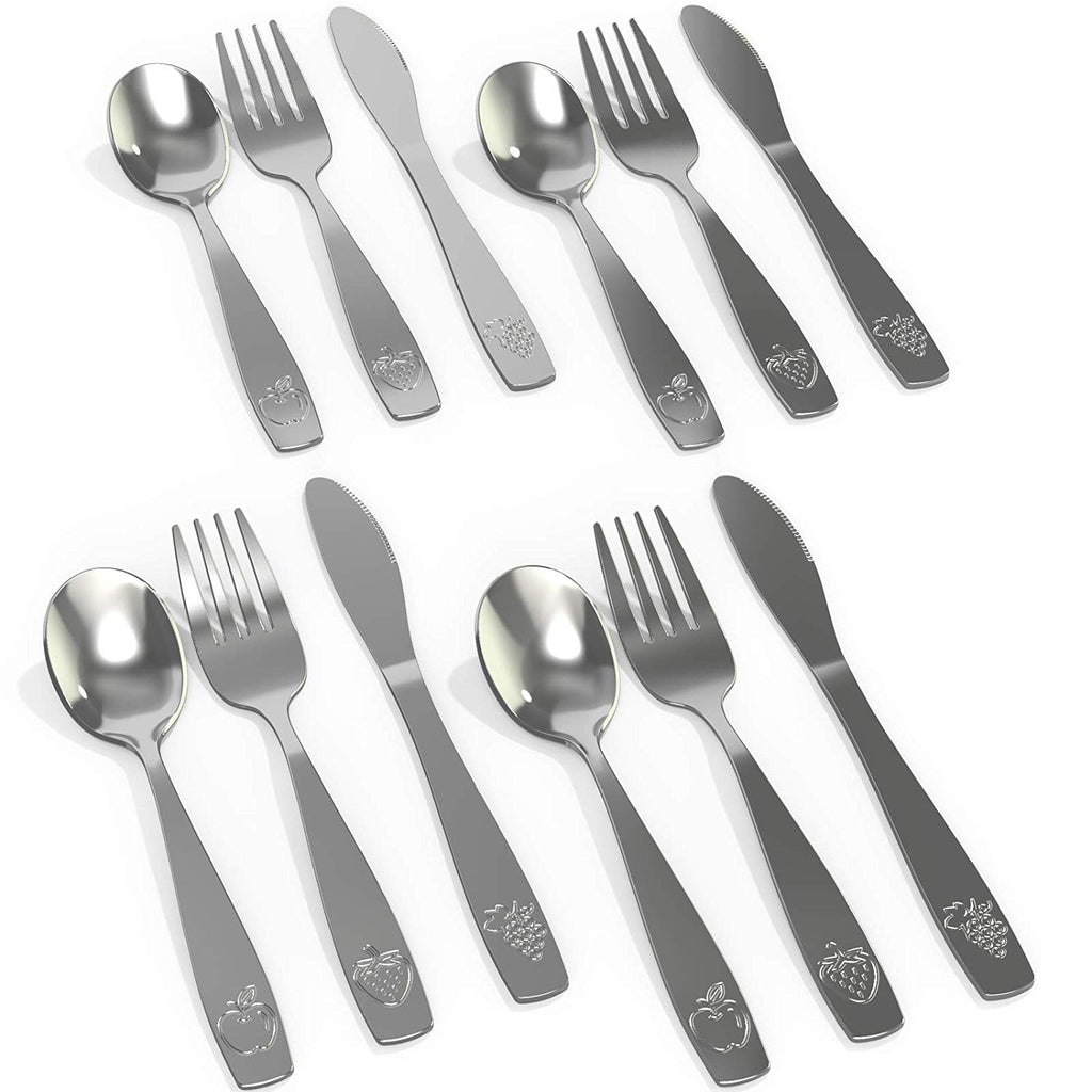 Stainless Steel Kids Silverware Set - 24-Piece Toddler Utensils with 8  Forks, 8 Spoons and 8 Kid-Friendly Knives - Flatware Metal Cutlery Set for