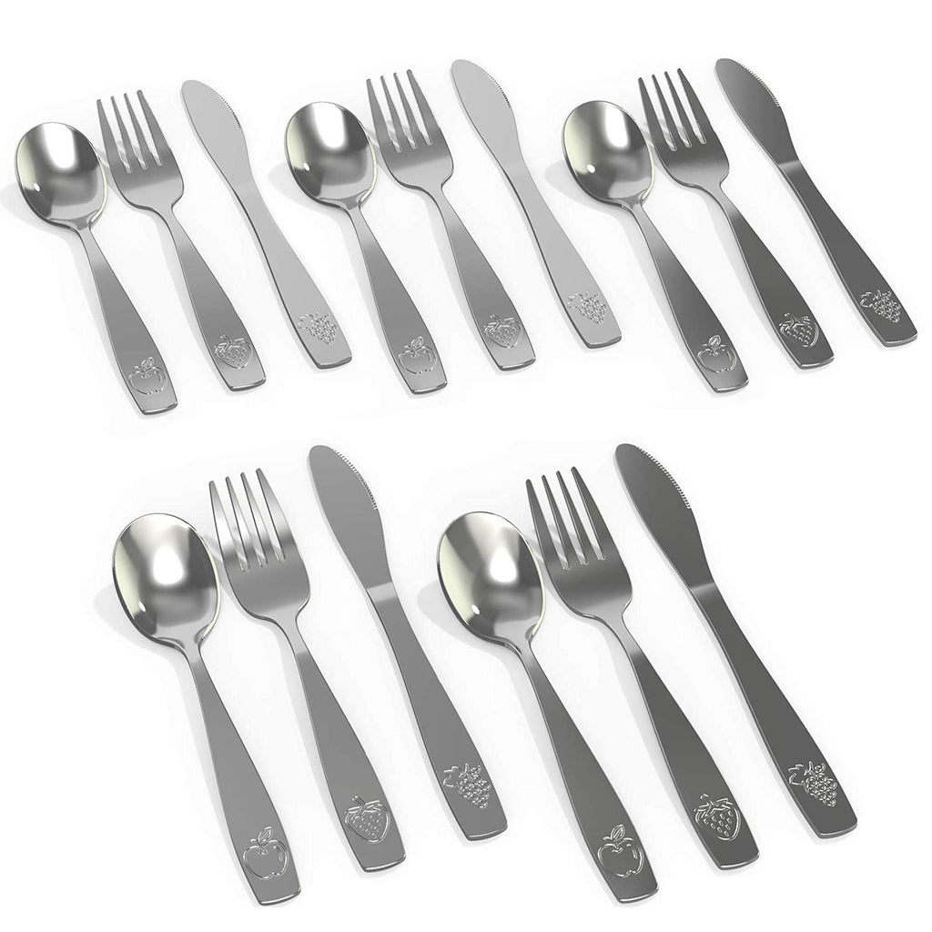 SunZio Kids Silverware Set, 18/10 Stainless Steel 12 Piece Cutlery Set with  4 Forks, 4 Spoons, 4 Small Knives, Toddler Metal Travel Utensils with