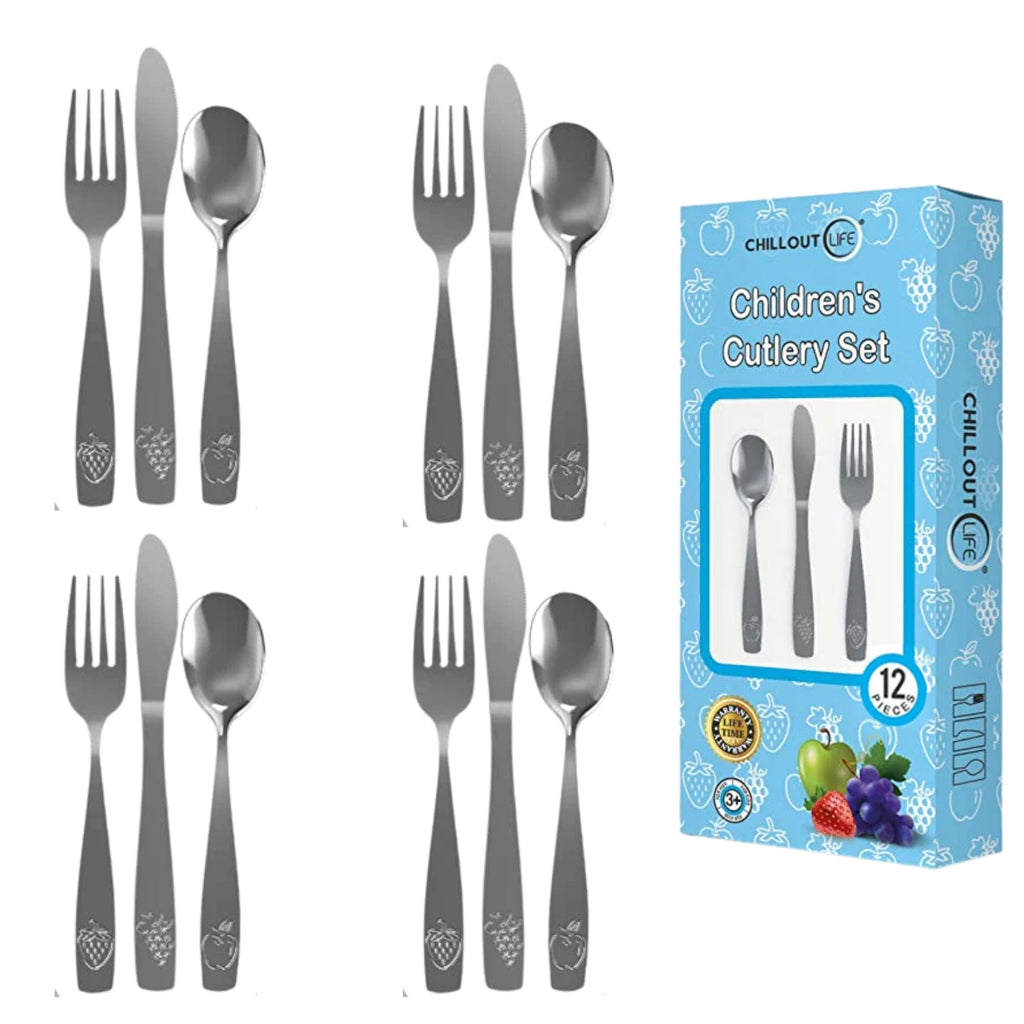 CHILLOUT LIFE 12 Piece Stainless Steel Kids Silverware Set | Kids Utensil Set Includes 4 Small Kids Spoons, 4 Forks & 4 Knives - CHILLOUT LIFE