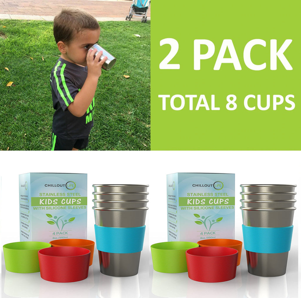 Red Rover Stainless Steel Kids' Cups with Silicone Sleeves, Set of 4