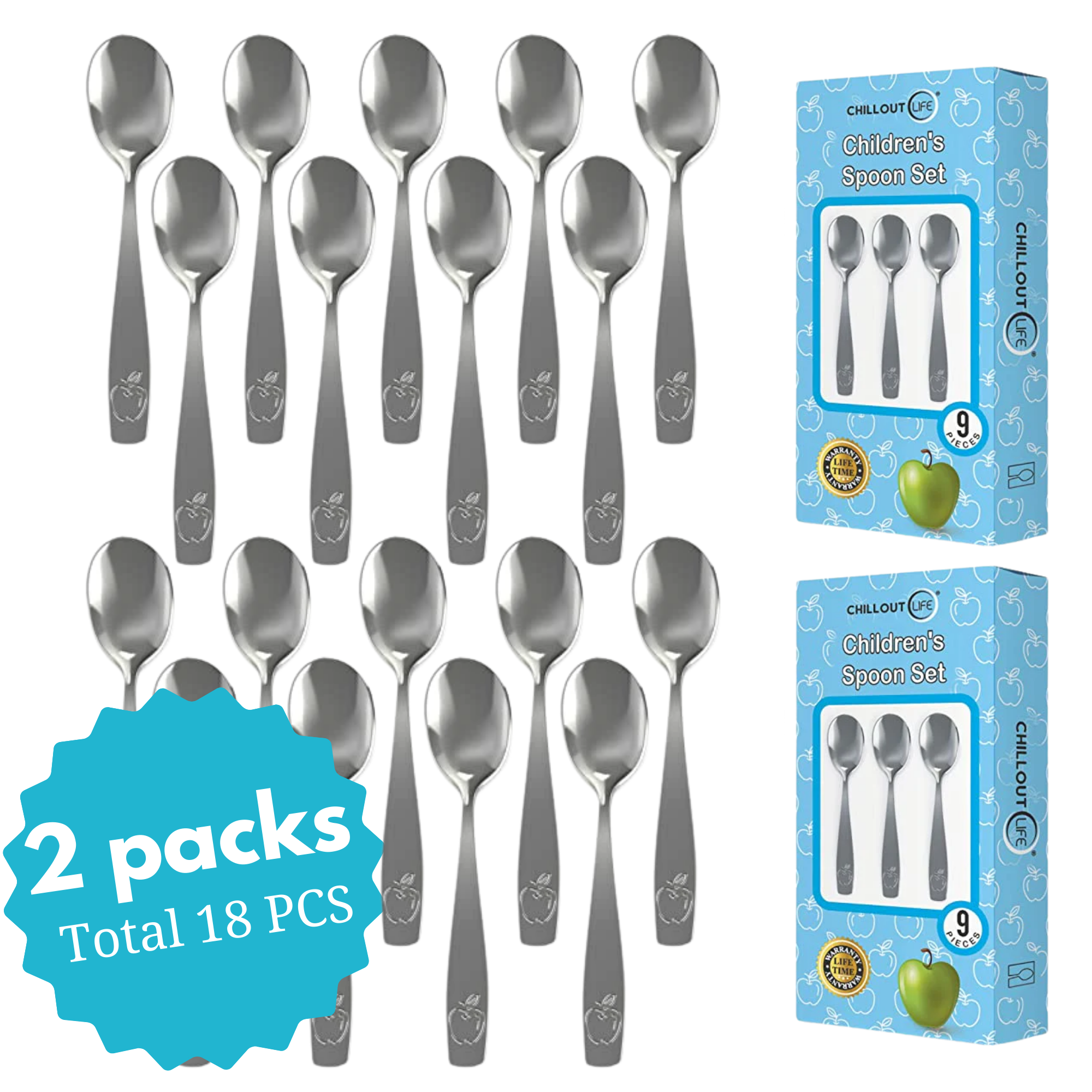 CHILLOUT LIFE 12 Piece Stainless Steel Kids Silverware Set (2 packs: 6