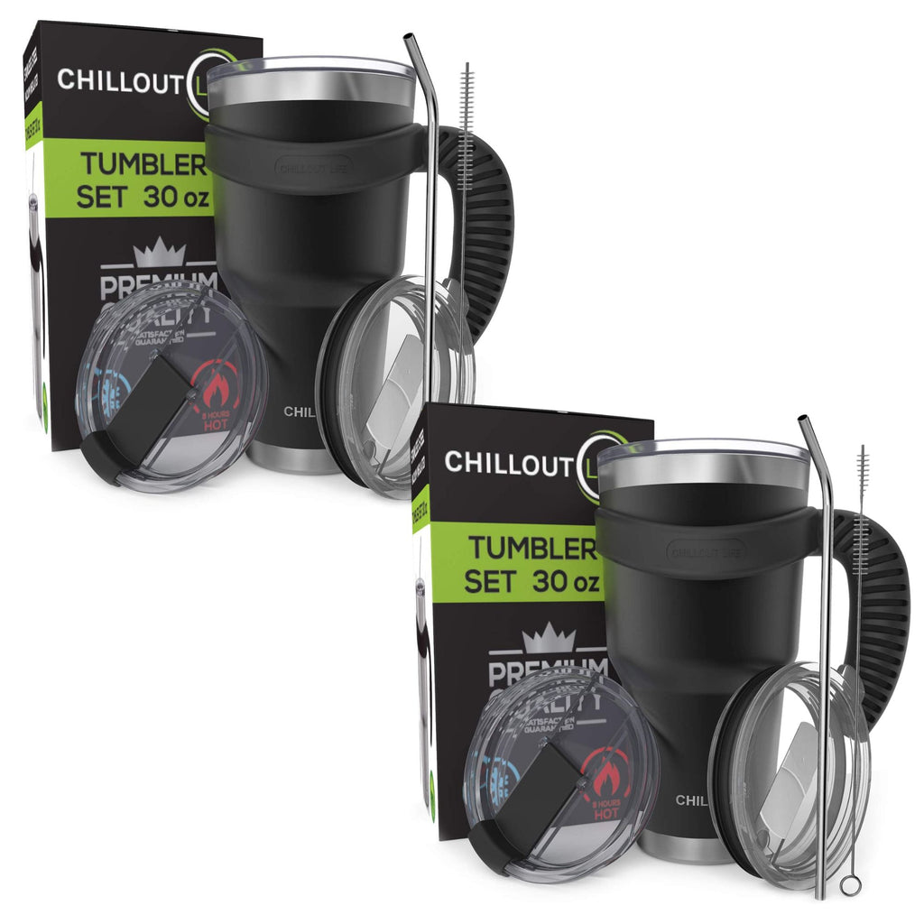 CHILLOUT LIFE Stainless Steel Travel Mug with Handle 30oz – 6 Piece Se