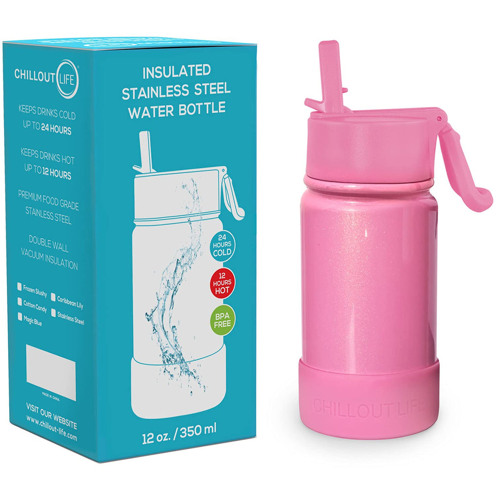 CHILLOUT LIFE 12 oz Insulated Water Bottle with Straw Lid for Kids + C