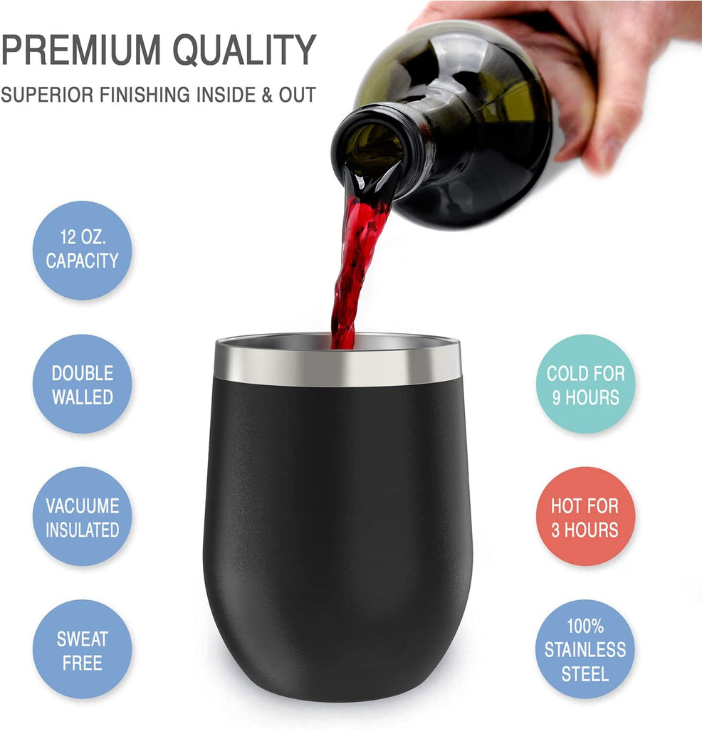 CHILLOUT LIFE Stainless Steel Wine Tumblers 2 Pack 12 oz & 1 Insulated