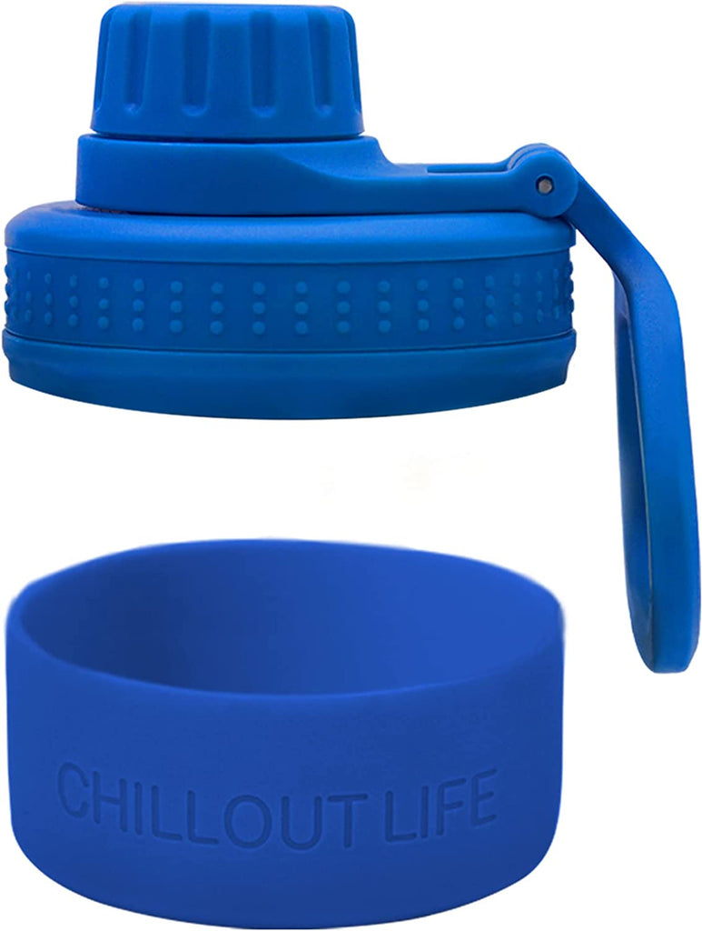 CHILLOUT LIFE Replacement Spout Lid + Silicone Buttom for 12 oz / 17oz Insulated Water Bottle, Wide Mouth (Blue) - CHILLOUT LIFE