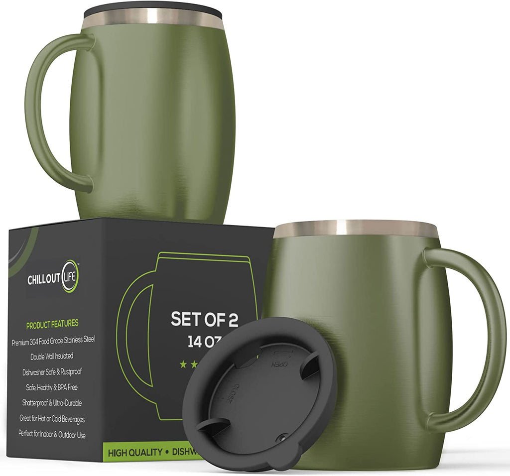 Stainless Steel Insulated Coffee Mugs Set of 2 (14oz) - CHILLOUT LIFE