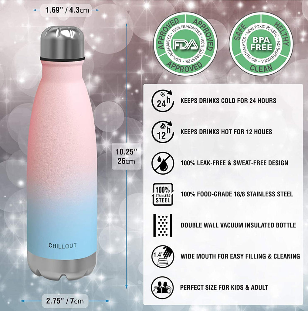 CHILLOUT LIFE Stainless Steel Water Bottle for Kids School and Adults