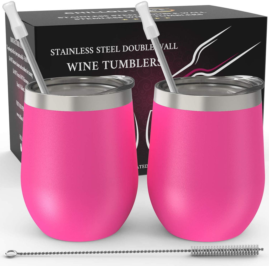 CHILLOUT LIFE 12 oz Stainless Steel Wine Tumbler 2 Pack for Coffee, Wine, Cocktails, Ice Cream - CHILLOUT LIFE