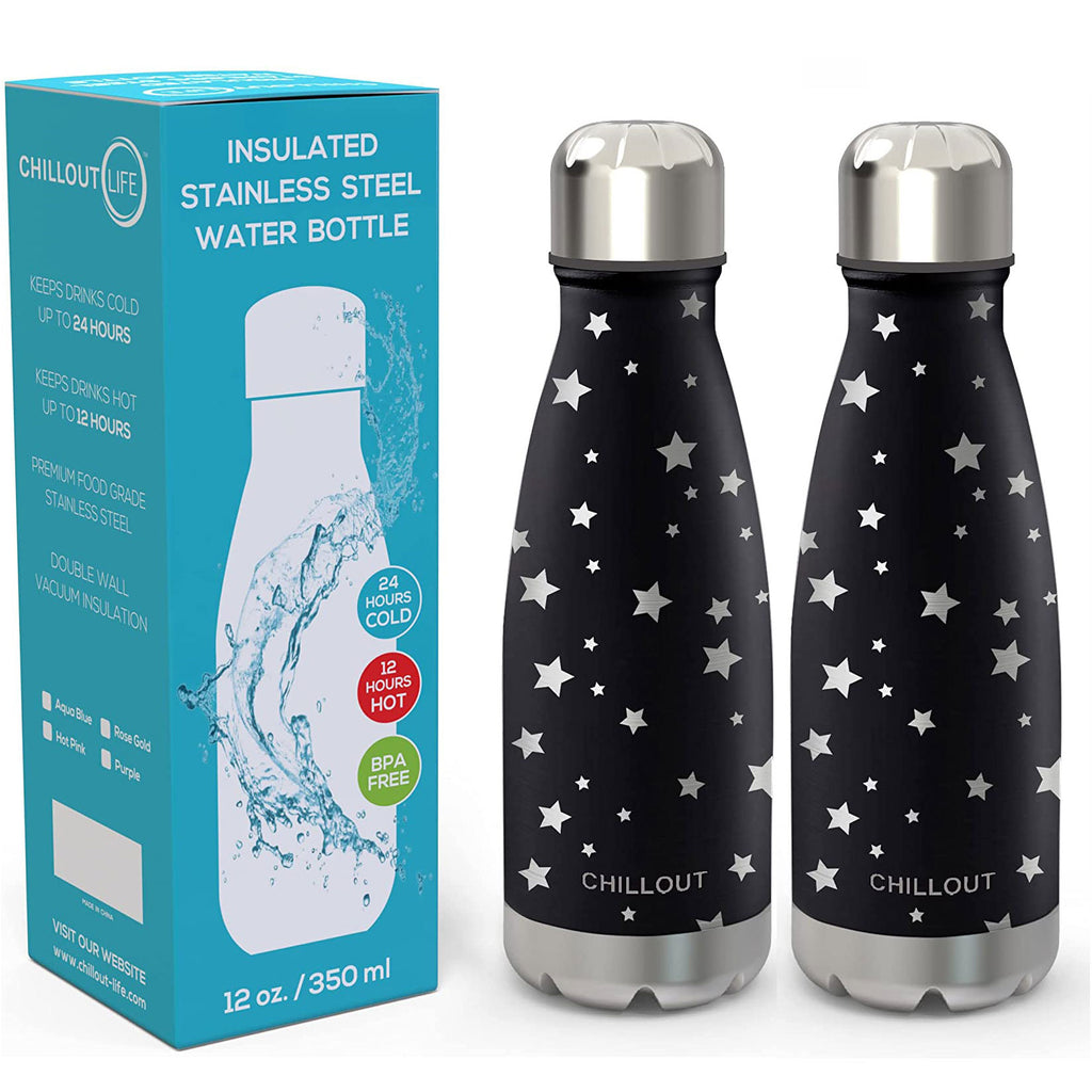 2 Pack Stainless Steel Water Bottle for Kids School: 12 oz Double Wall Insulated Cola Bottle Shape - Star Night Sky - CHILLOUT LIFE