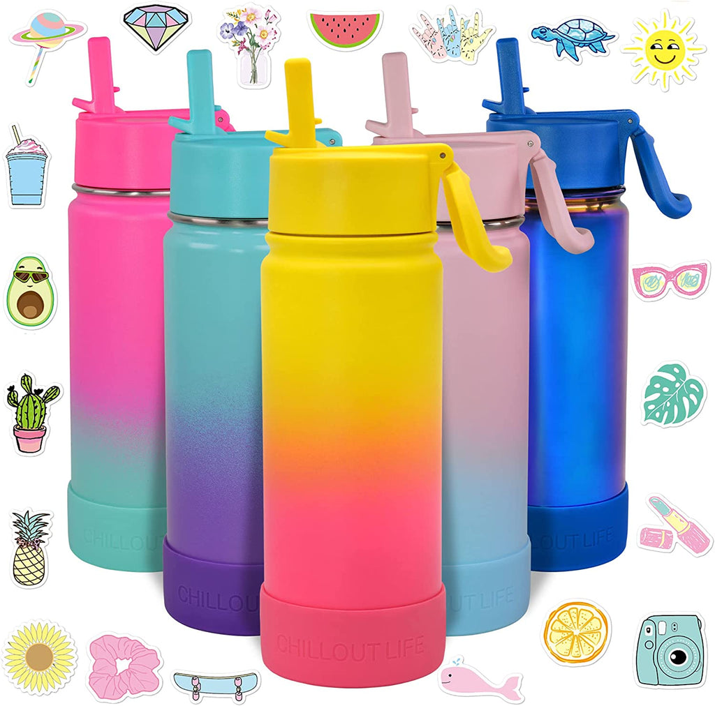 CHILLOUT LIFE 17 oz Insulated Water Bottle with Straw Lid for Kids and Adult + 20 Cute Waterproof Stickers - CHILLOUT LIFE