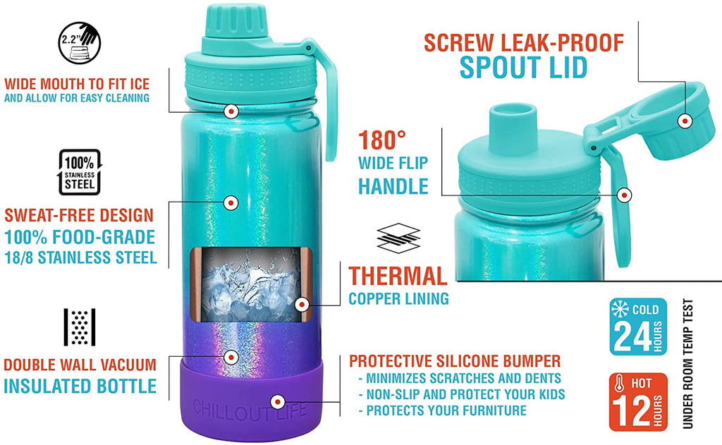 CHILLOUT LIFE 12 oz Insulated Kids Water Bottle with Leakproof Spout L