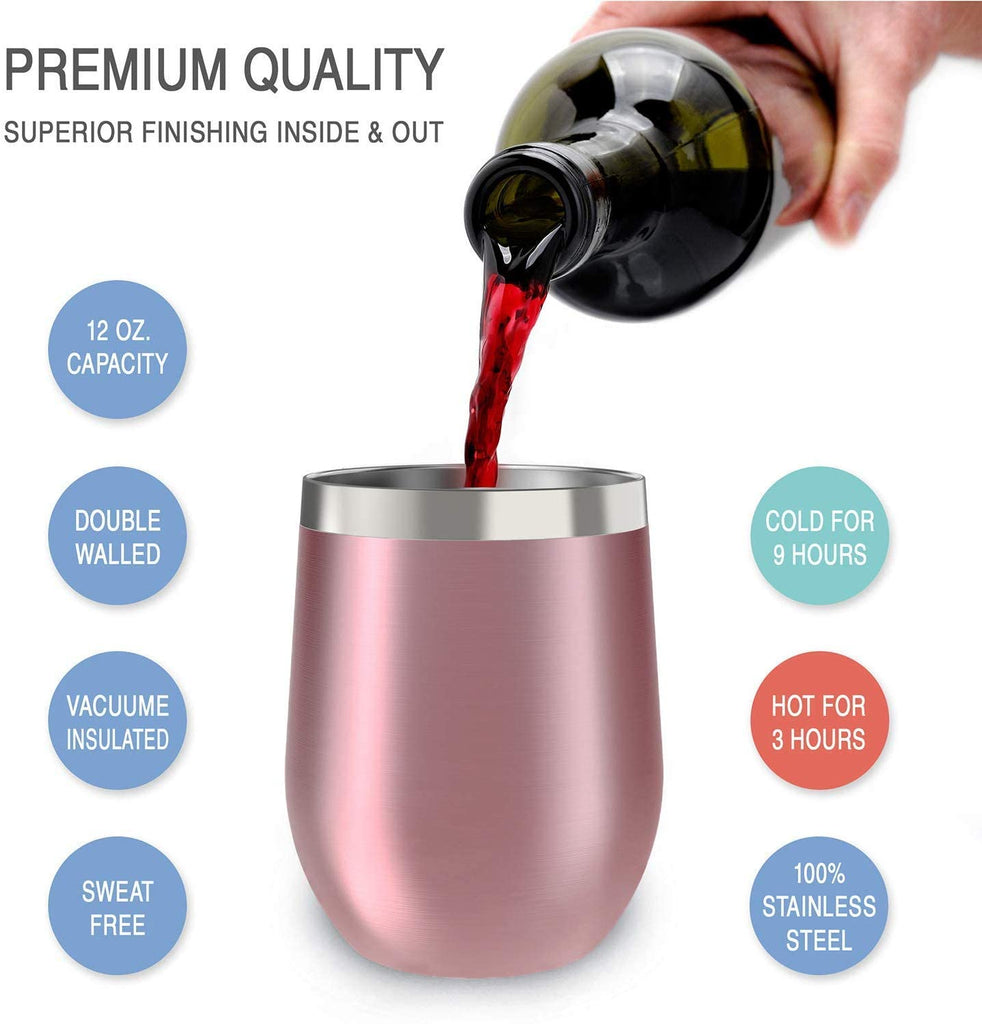 CHILLOUT LIFE 12 oz Stainless Steel Stemless Wine Tumbler with Lids an