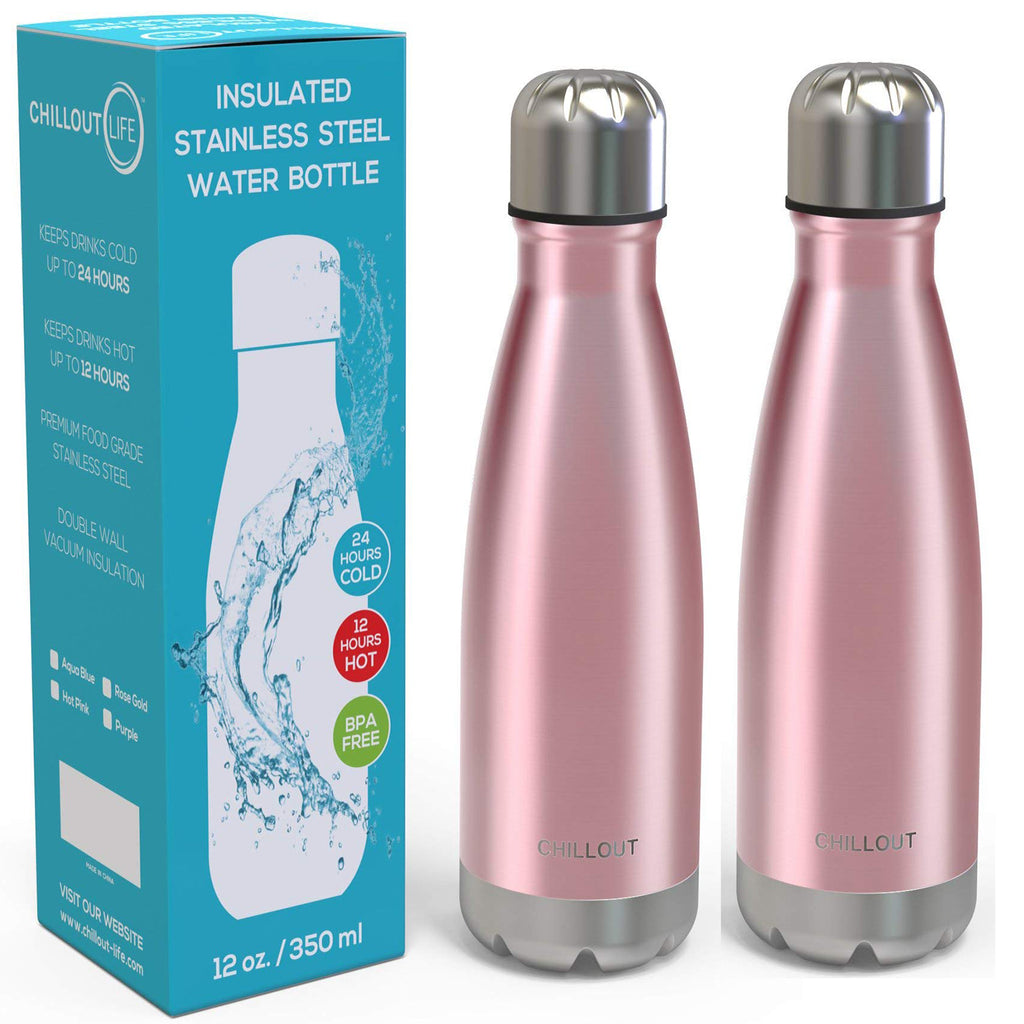 2 Pack Stainless Steel Water for Kids School: 12 oz Double Wall Insulated Cola Bottle Shape - Rose Gold - CHILLOUT LIFE