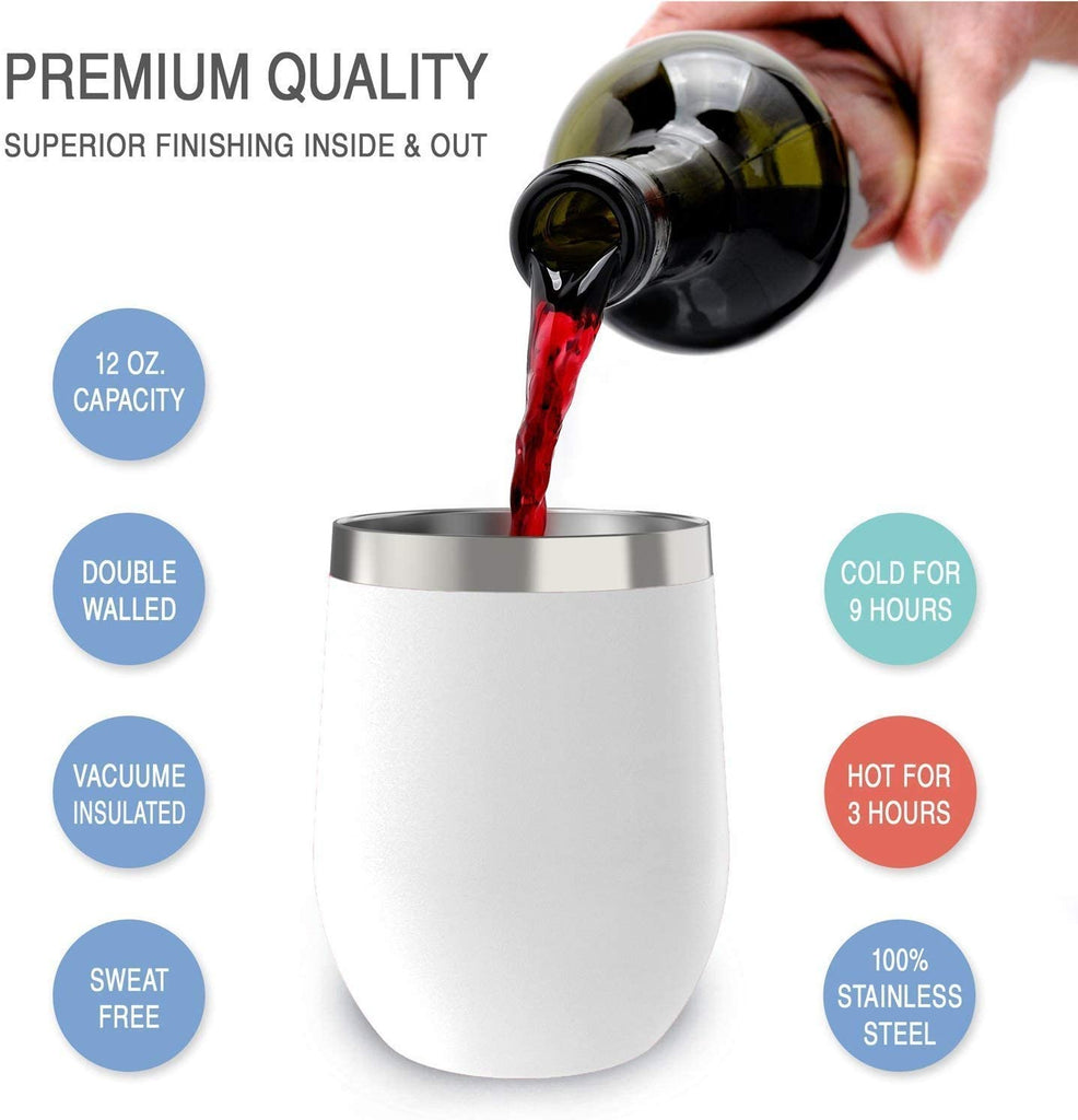 CHILLOUT LIFE 12 oz Stainless Steel Stemless Wine Tumbler with Lids an