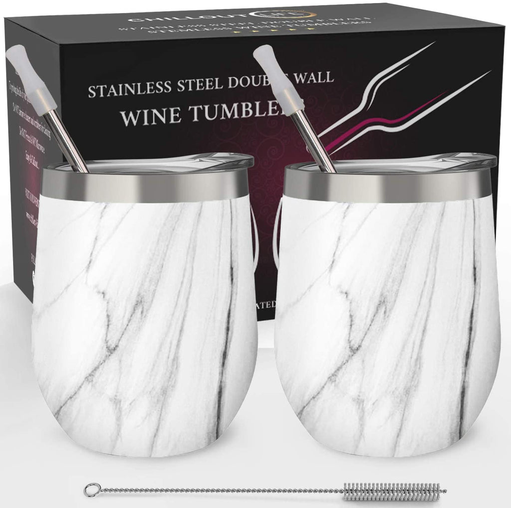 CHILLOUT LIFE 12 oz Stainless Steel Wine Tumbler 2 Pack for Coffee, Wine, Cocktails, Ice Cream - CHILLOUT LIFE
