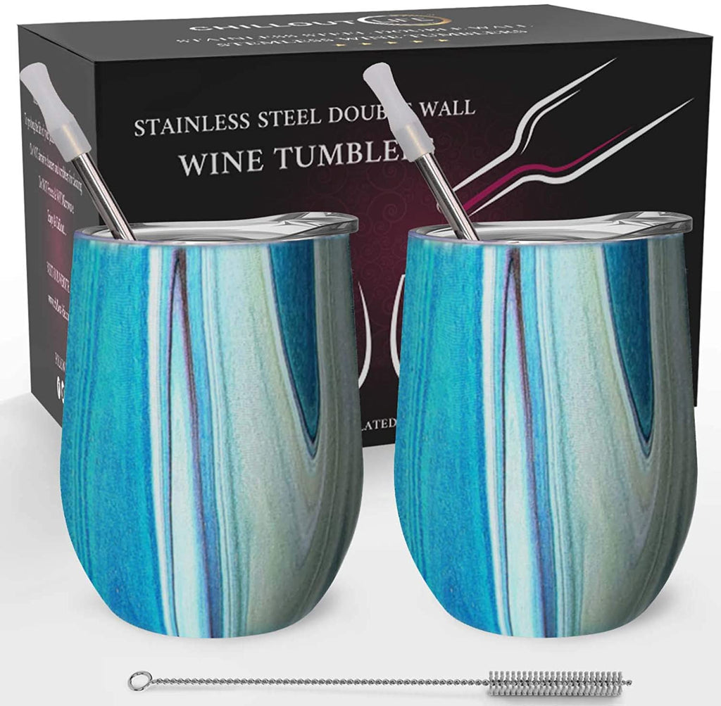 CHILLOUT LIFE 12 oz Stainless Steel Wine Tumbler 2 Pack for Coffee, Wine, Cocktails, Ice Cream - CHILLOUT LIFE