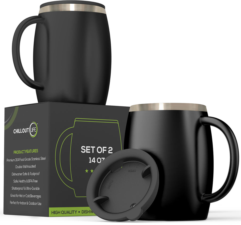 Stainless Steel Insulated Coffee Mugs Set of 2 (14oz) - CHILLOUT LIFE