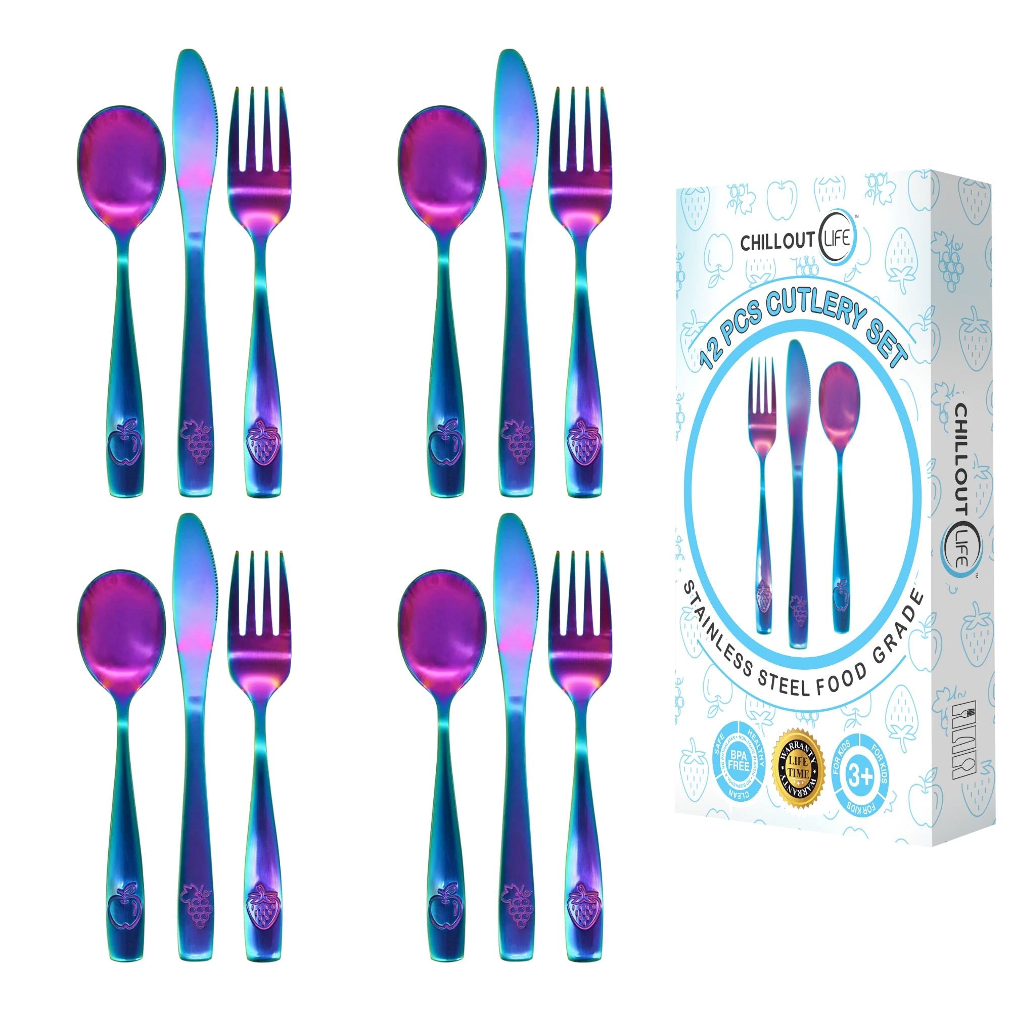 CHILLOUT LIFE 12 Piece Stainless Steel Kids Silverware Set - Child and