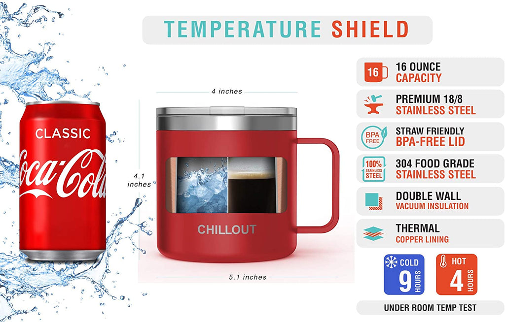 CHILLOUT LIFE 16 oz Stainless steel Vacuum Insulated Coffee Mug with H