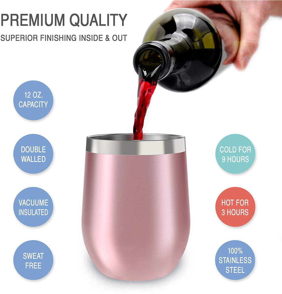 Zulay Kitchen 12oz Insulated Wine Tumbler With Lid (Rose Gold), 1