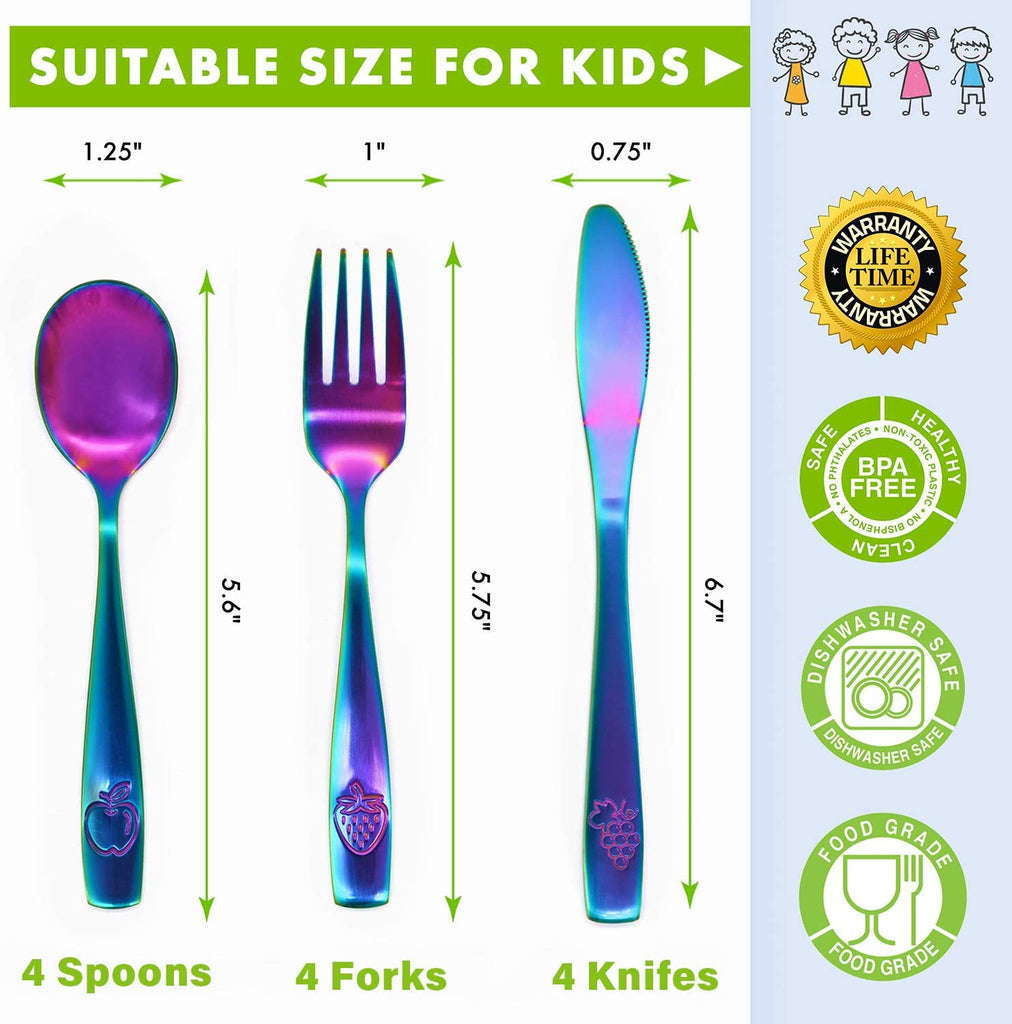 Stainless Steel Rainbow Kids Silverware Children Safe Flatware 3